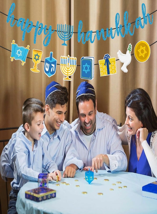 Lucleag 2Pcs Happy Hanukkah Banner, Menorah Pigeon Star Chanukah Banner for Hanukkah Party Supplies, Chanukah Photo Props Backdrops for Hanukkah Fireplace Door Wall Decorations - Image 5